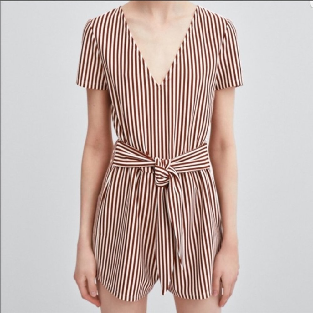 Zara Brown & White Striped Romper